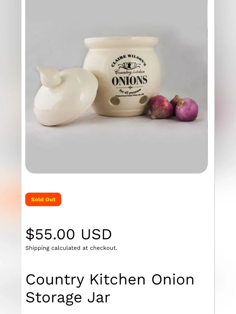 Vintage Claire Wilson's Country Kitchen Onion Storage Canister WLid Cream White
